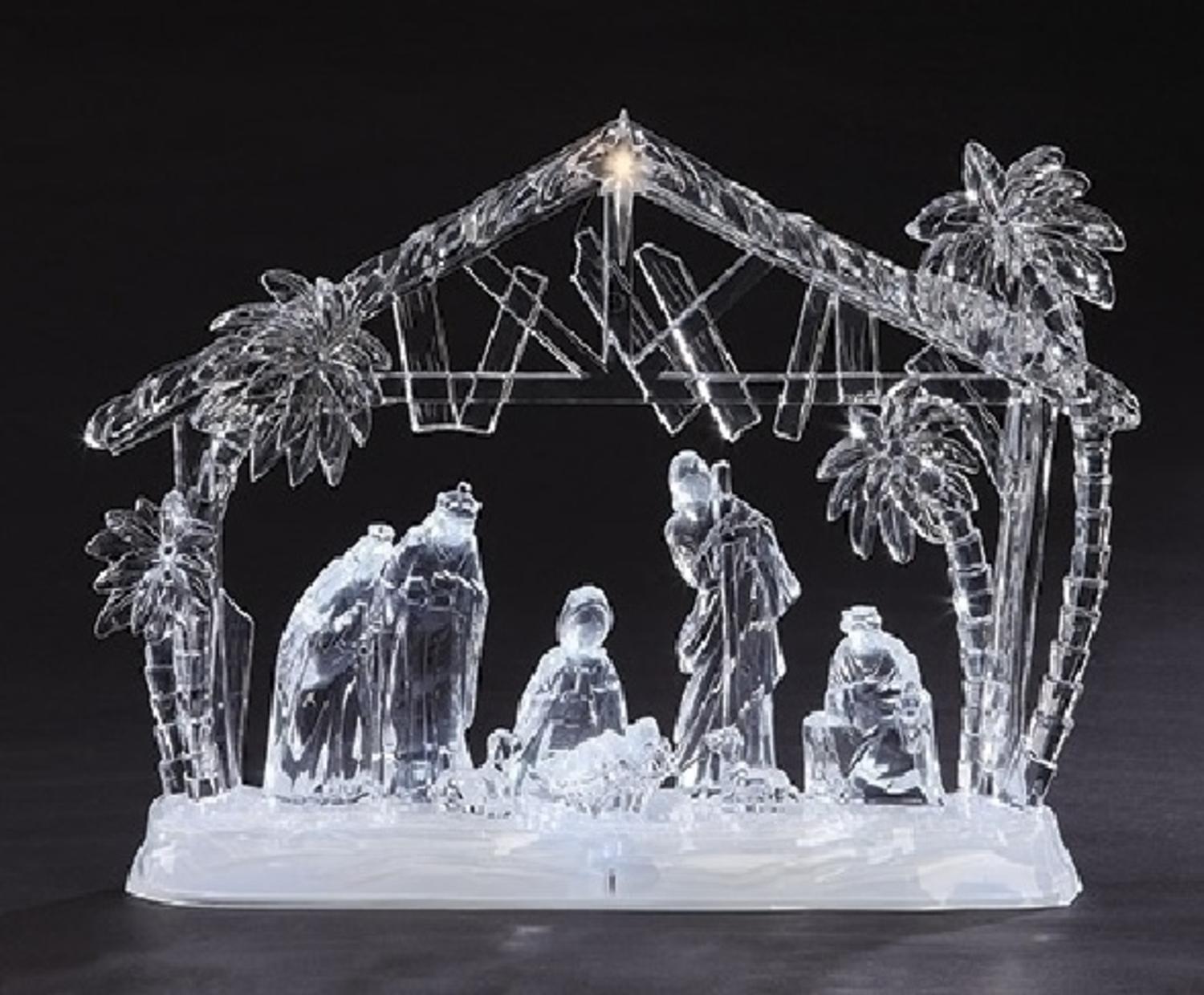 15" Icy Crystal LED Lighted Holy Family in Manger Christmas Nativity