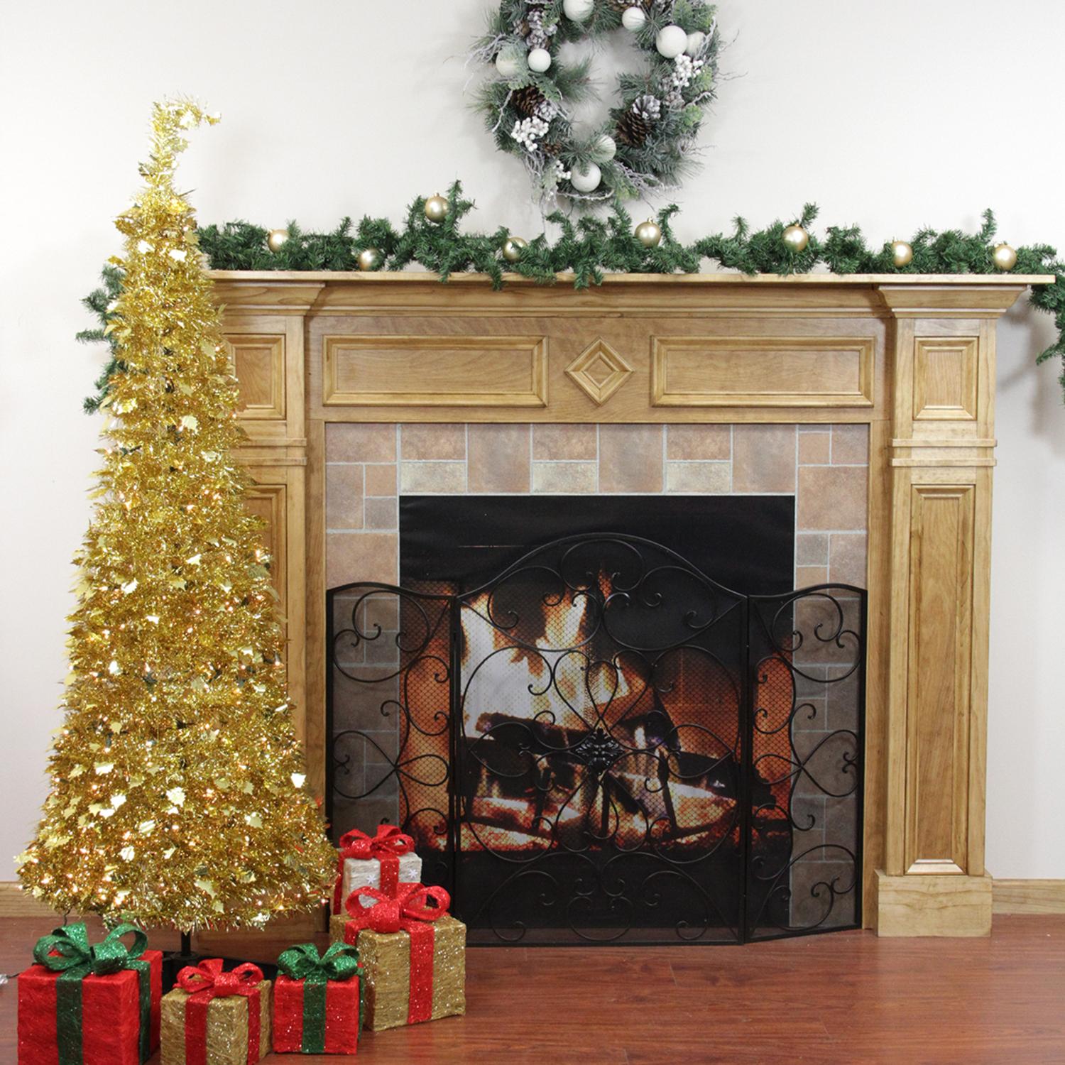 6 Pre Lit Pop Up Gold Tinsel Artificial Christmas Tree 6 Pre Lit Pop Up Gold Tinsel Artificial Christmas Tree