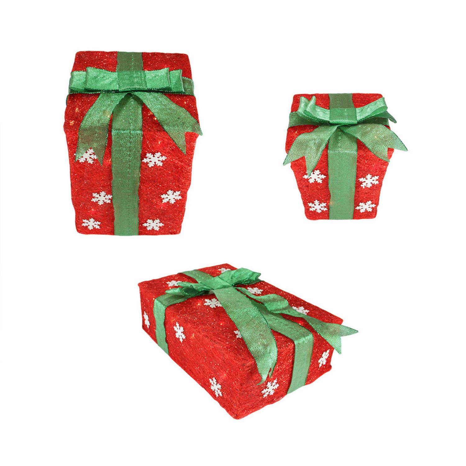 set of 3 red snowflake sisal gift boxes lighted christmas set of 3 red snowflake sisal gift boxes lighted christmas
