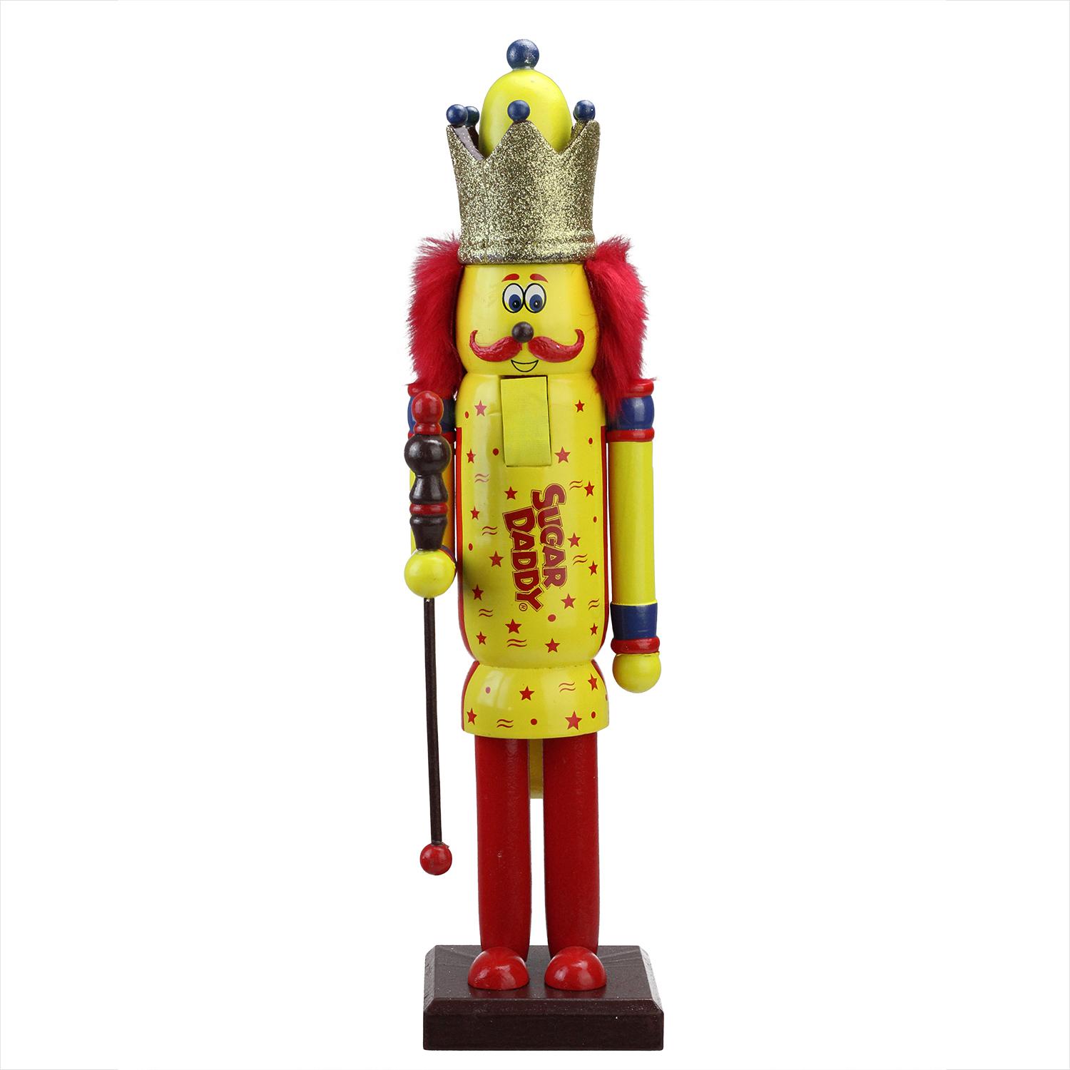 14" Decorative Yellow & Red Sugar Daddy King Wooden Christmas