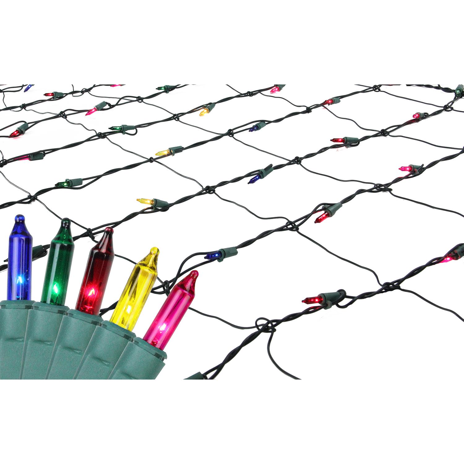 Northlight 4' x 6' MultiColor Mini Net Style Christmas Lights Green