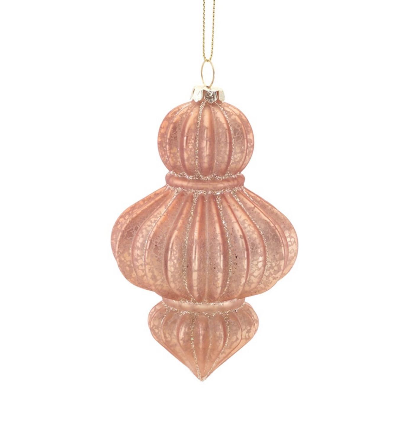 5 Rich Elegance Blush Pink Glitter Ribbed Mercury Glass Finial