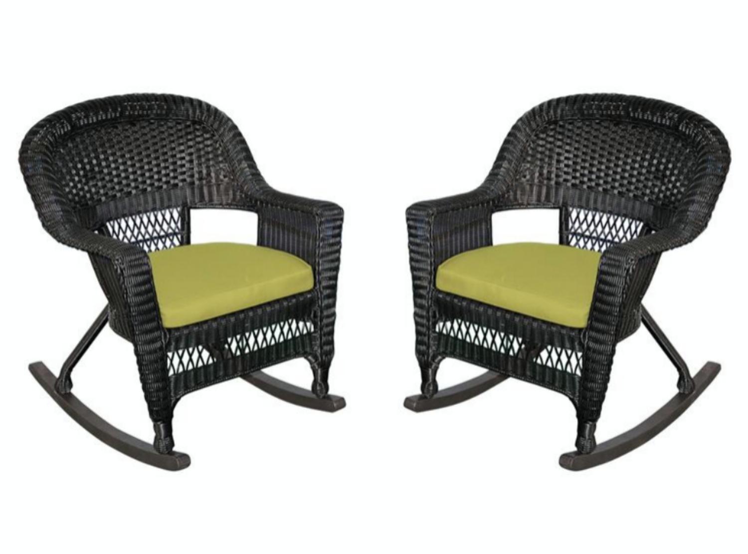 2-Piece Tiana Black Resin Wicker Patio Rocker Chairs Set - Green