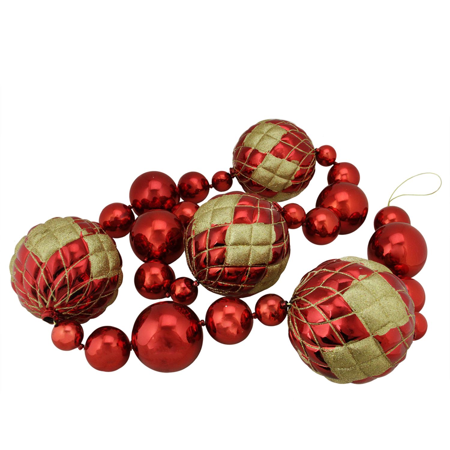 6' Oversized Shatterproof Shiny Red Christmas Ball Garland with Gold