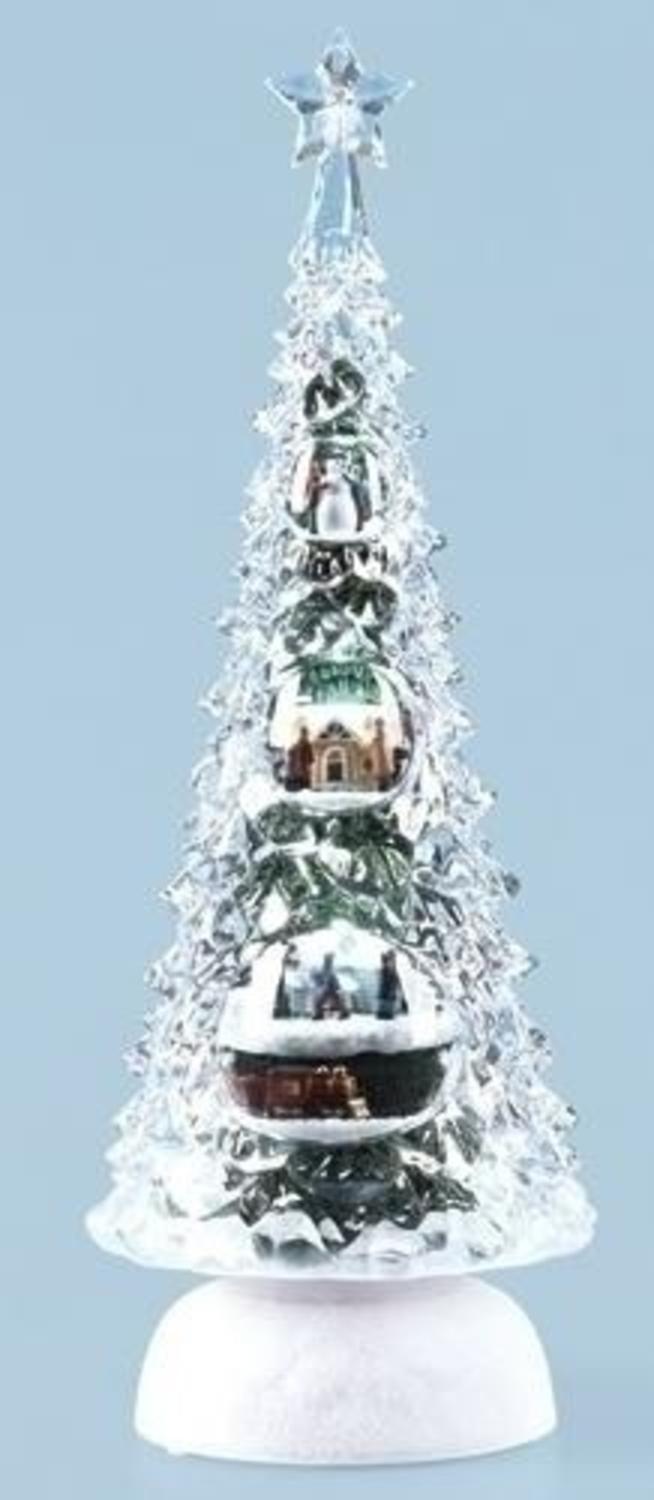 11.5" Clear & White Icy Crystal LED Lighted Rotating Musical Christmas