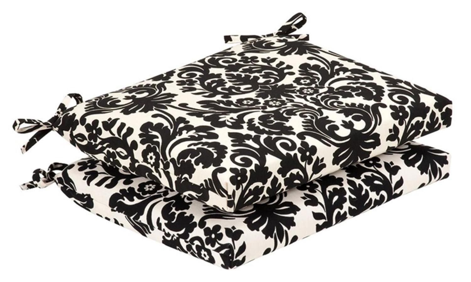 Set of 2 Dramatic Black & Cream Damask Outdoor Patio Furniture Seat