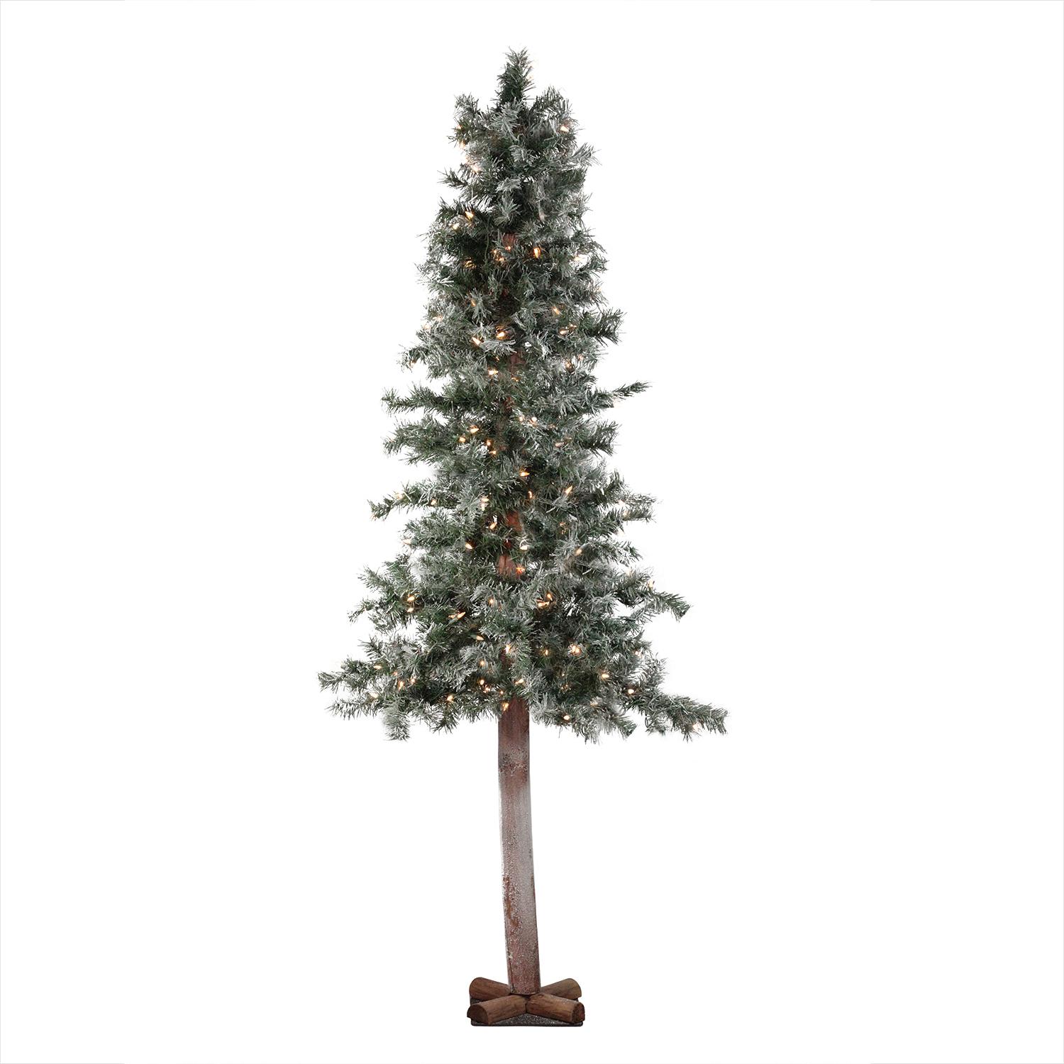 7' PreLit Frosted & Glittered Woodland Alpine Christmas Tree Clear Lights Christmas Central