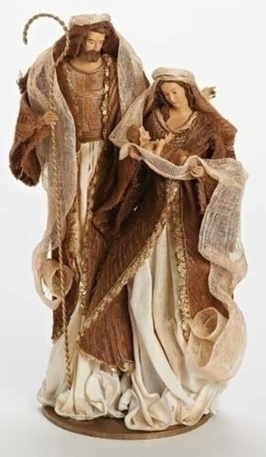 16.75" Have Faith Fabric Mache Ivory & Copper Holy Family Christmas