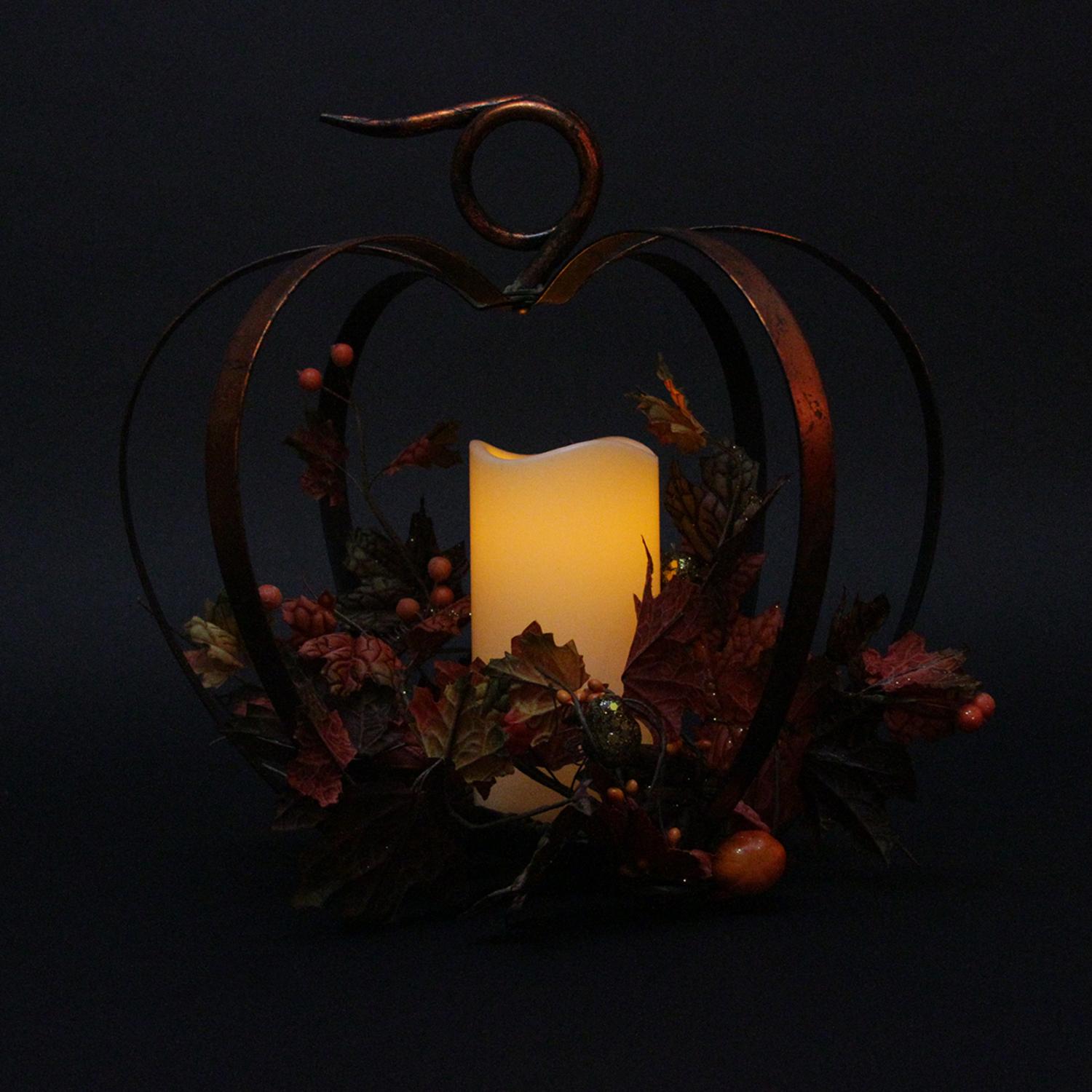 12.5" Autumn Harvest Battery Operated LED Lighted Pumpkin Candle