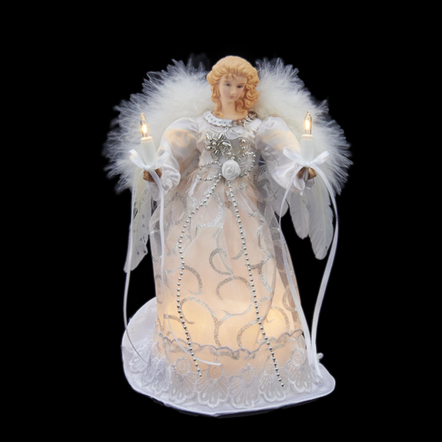 9" Virtuous White & Shimmering Silver Lighted Angel Christmas Tree Topper - Clear Lights 