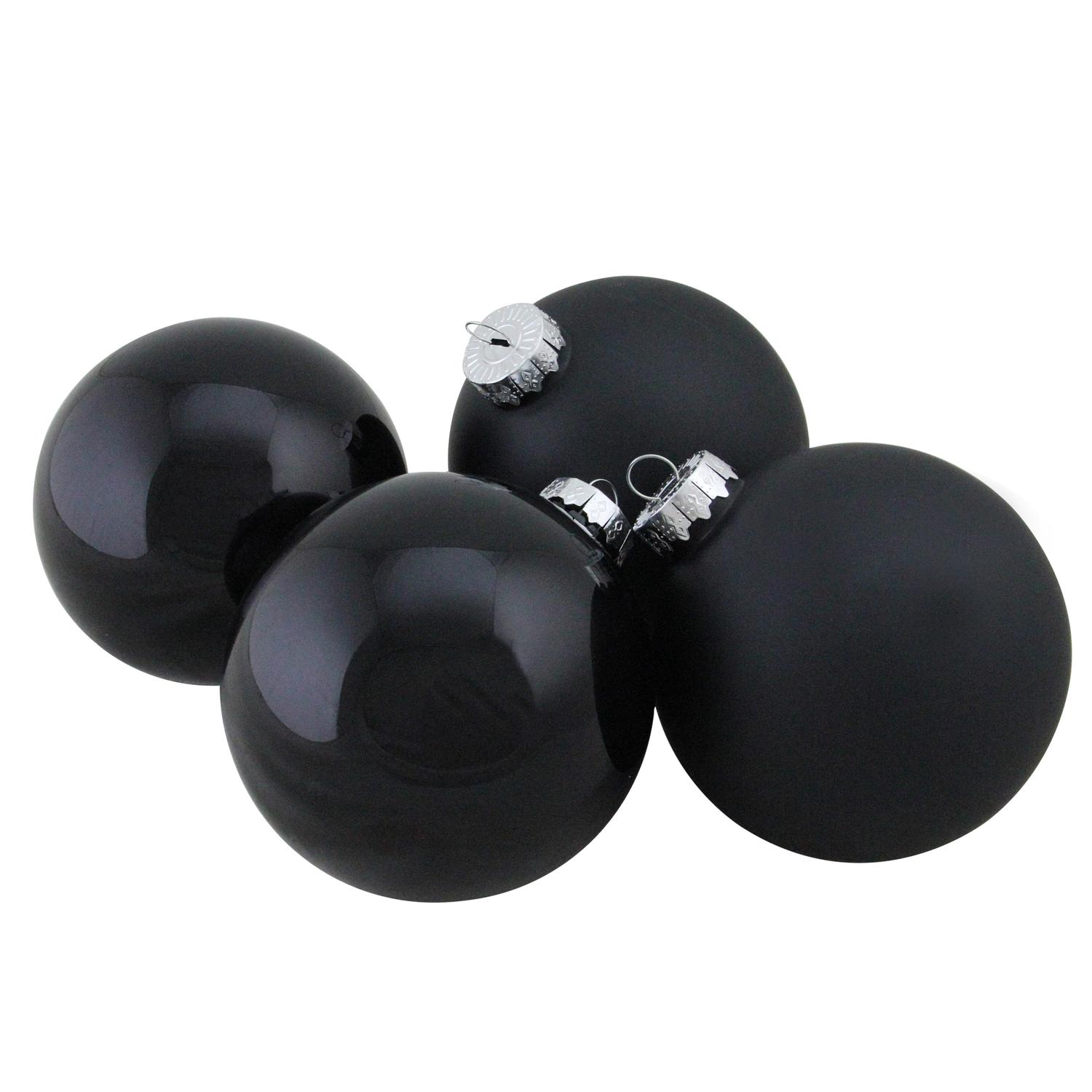 Northlight 4-Piece Shiny and Matte Black Glass Ball Christmas Ornament ...