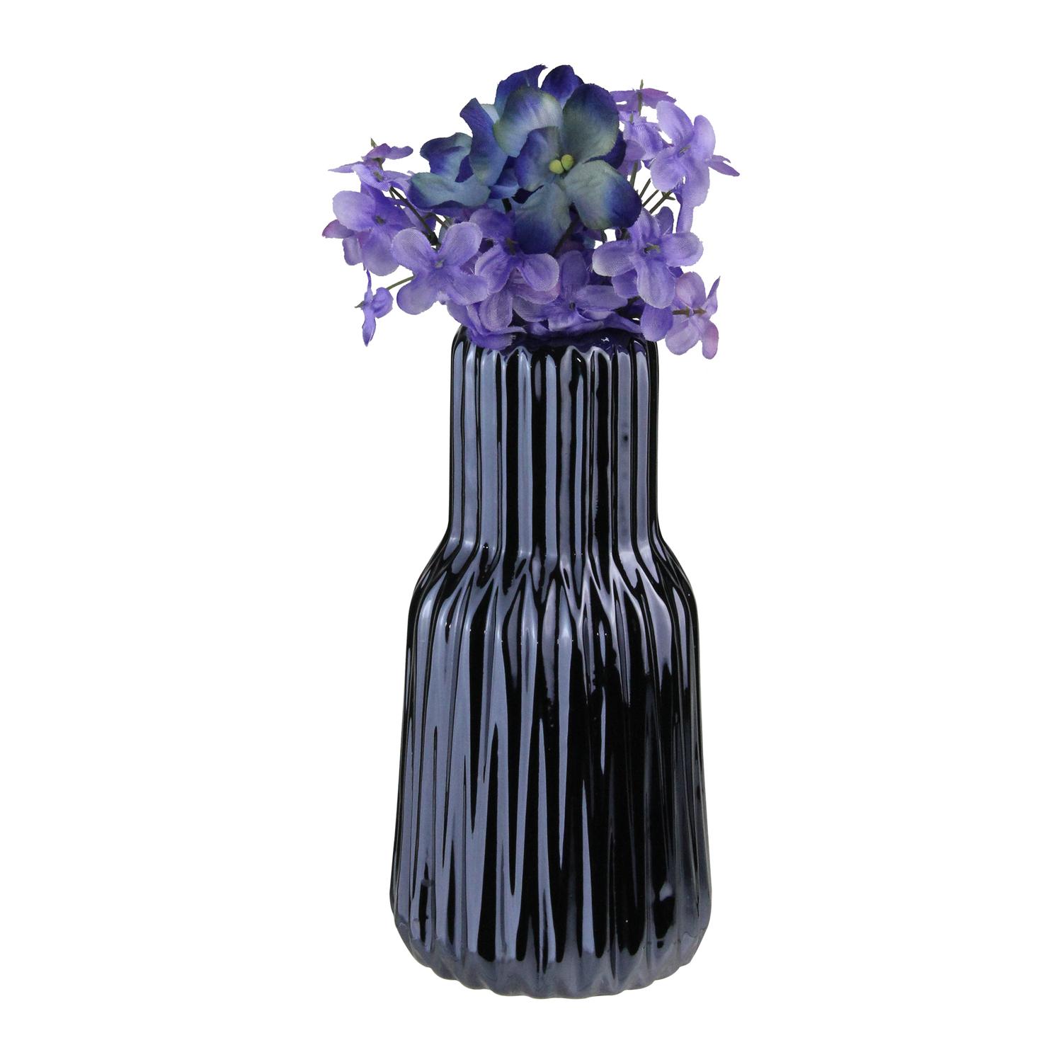 Northlight 7" Tall Ridged Metallic Navy Blue Ceramic Pillar Candle