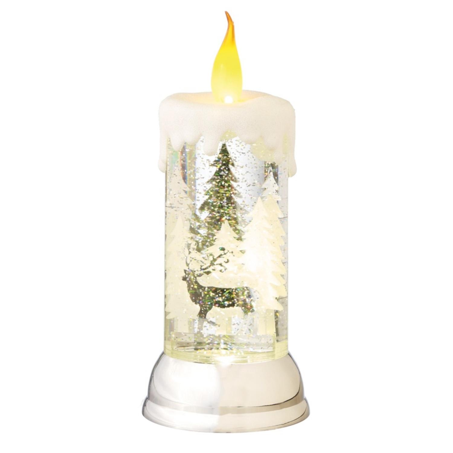 10.5" LED Lighted Reindeer & Tree Scene Shimmering Christmas Snow Globe