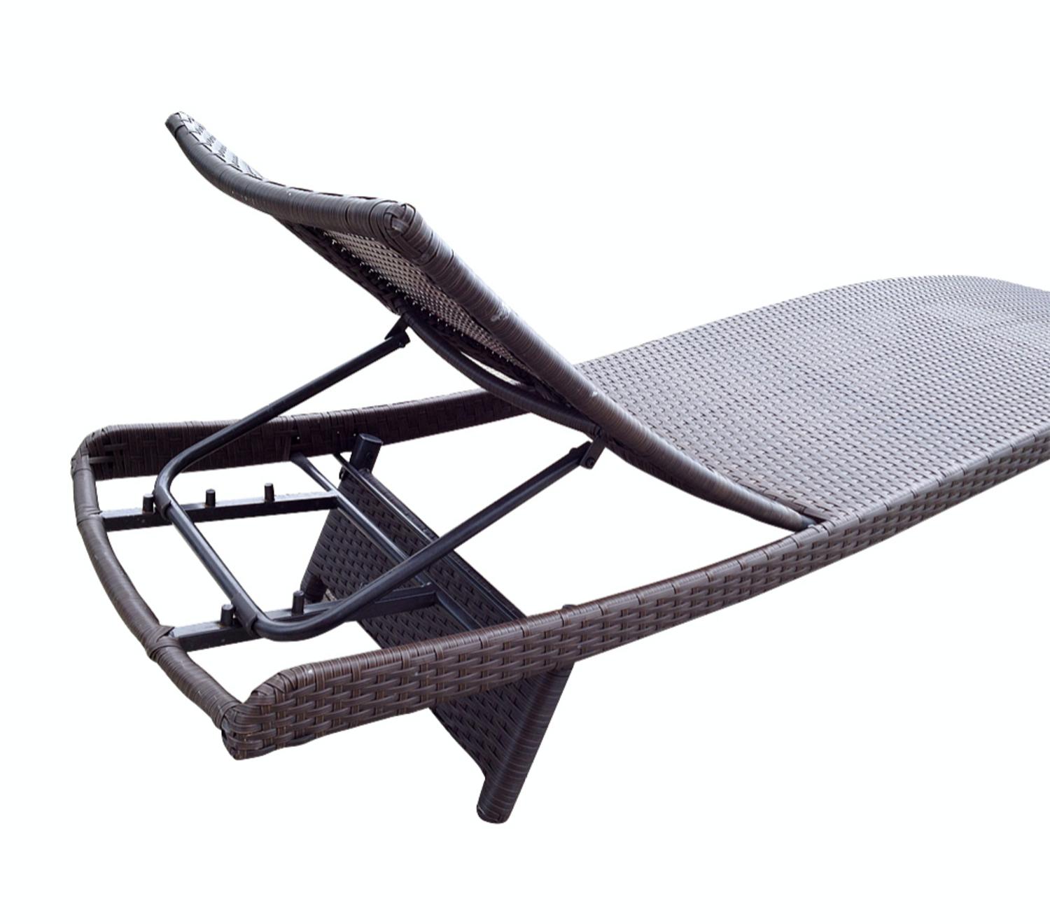 2 Adjustable Espresso Resin Wicker Outdoor Patio Chaise Lounge Chairs