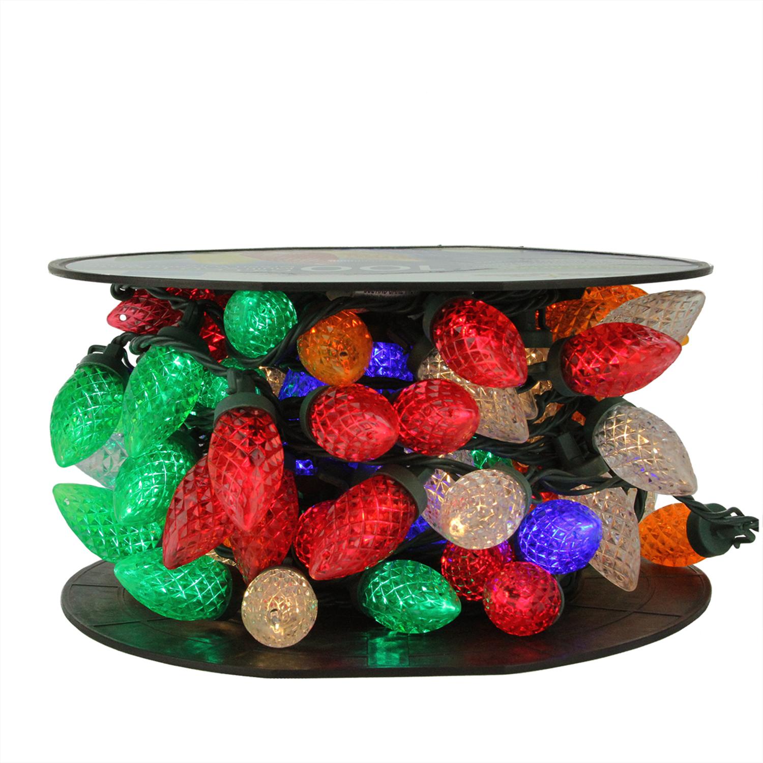 100 Commercial Length MultiColor LED Faceted C9 Christmas Lights on